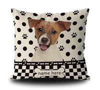 BAGEYOU Housse de coussin carrée avec motif chien à pois Happy Jack Russell Terrier Chiot Buffalo Plaid Patte Os Décoration d'intérieur 40,6 x 40,6 cm