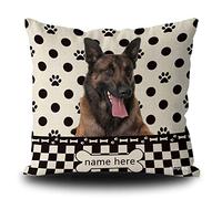 BAGEYOU Housse de coussin carrée avec motif de chien à pois, berger belge, Malinois, à carreaux, motif patte d'os, décoration d'intérieur, pour canapé, 40,6 x 40,6 cm