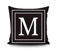 BAGEYOU Housse de Coussin Noire avec Lettre Blanche Monogramme M et Rayures Alphabet Anglais Initiale décorative carrée pour lit, canapé, 40 x 40 cm, Impression Double Face