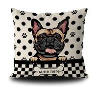 BAGEYOU Housse de Coussin personnalisée avec Motif Chien à Pois, épagneul Breton, Bouledogue français, bulldogue français, Pattes d'os, décoration de la Maison, taie d'oreiller carrée 40 x 40 cm