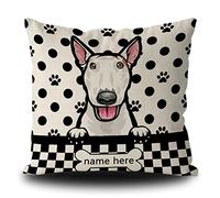 BAGEYOU Housse de Coussin personnalisée avec Motif Chien à Pois, épagneul Breton, Bull Terrier, Bull Terrier, Buffle, Carreaux, Pattes d'os, décoration de la Maison, taie d'oreiller carrée 40 x 40 cm