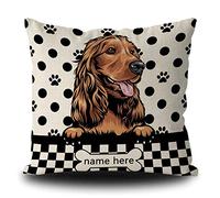BAGEYOU Housse de coussin personnalisée avec motif chien à pois, épagneul breton, cocker, buffle, carreaux de pattes, décoration de la maison, taie d'oreiller carrée 50,8 x 50,8 cm