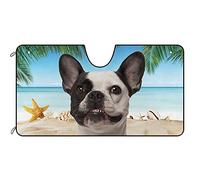 BAGEYOU Pare-soleil pour pare-brise de voiture pour chien, motif bouledogue français blanc et noir, décoration de plage, pare-soleil pour pare-brise avant de véhicule, réflecteur de rayons UV, garde