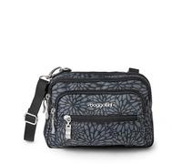 Baggallini Sac à bandoulière à triple fermeture éclair, noir (Étain floral.), Taille unique, Noir, Taille unique