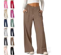 Baggy Barrel Sweatpants Women Solid Low Waisted Casual Elastic Drawstring Pockets Joggers for Hiking (Dark Brown,S)