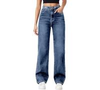 Baggy Femme Jean Large Femme Taille Haute Pantalon en Jean Long Et Large Coupe Droite Straight Jambes amincissantes pour Filles Et Adolescentes, Pantalon en Denim Ample éLéGant et DéContracté