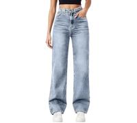 Baggy Femme Jean Large Femme Taille Haute Pantalon en Jean Long Et Large Coupe Droite Straight Jambes amincissantes pour Filles Et Adolescentes, Pantalon en Denim Ample éLéGant et DéContracté