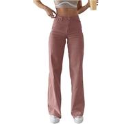 Baggy - Jean long pour femme - Jambes droites - Pantalon en denim - Jambes larges - Taille haute - Léger - Oversize - Avec poches boutonnées - Pantalon ample et chaud - Coupe décontractée - Pour la
