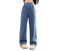 Baggy Jeans Enfant Fille Pantalons Cargo en Denim Ample À Jambe Large Ado Fille Jean Bootcut Pants Long avec Poches Classique Vintage Hip Hop Streetwear 2025 Printemps Automne