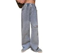Baggy Jeans Enfant Fille Pantalons Cargo en Denim Casual Jambe Droite Ado Fille Jean Bootcut Pants Long avec Poches Classique Vintage Hip Hop Streetwear 2025 Printemps Été Automne