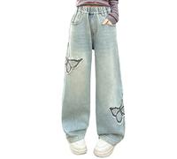 Baggy Jeans Enfant Fille Pantalons en Denim Classique Jambe Droite Ado Fille Jean Bootcut Pants Long avec Poches Loisirs Rétro Hip Hop Streetwear Sport Printemps Été Automne