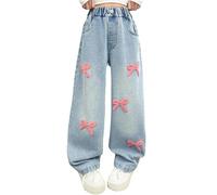 Baggy Jeans Enfant Fille Pantalons en Denim Classique Jambe Droite Ado Fille Jean Straight Pants Long avec Poches Décontracté Rétro Hip Hop Streetwear 2026 Printemps Automne