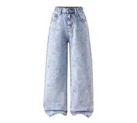 Baggy Jeans Fille Pantalons en Denim Classique avec Taille Élastique Fille Jean Straight Pants Long avec Poches Mode Vintage Y2k Streetwear Sport Printemps Été Automne