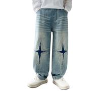 Baggy Jeans Garçon Pantalons Cargo en Denim Mode Taille Élastique Ado Garcon Jean Straight Pants Long avec Poches Casual Rétro Y2k Streetwear 2025 Printemps Automne