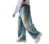 Baggy Jeans Pantalons Garçon avec Ceinture Élastique Jean Droit Garçon Pantalons Cargo en Denim Enfants Large Décontracté Hip Hop Jambes Larges Streetwear pour Printemps Automne (Blue, 9-10 Years)