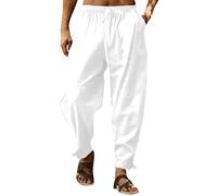 Baggy Pantalon de jogging long pour homme - Couleur unie - Confortable - Respirant - Pantalon de plage - Pantalon de yoga ample - Taille élastique avec cordon de serrage et poches - Pour le sport et