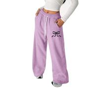 Baggy Pantalon Jogging Filles avec Nœud Pantalon de Survêtement Taille Élastique avec Cordon de Serrage et Poches Jambe Droite Large Pantalons Confort Décontracté Couleur Unie Enfants Ado 4-14 Ans
