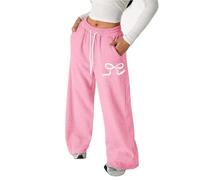 Baggy Pantalon Jogging Filles avec Nœud Pantalon de Survêtement Taille Élastique avec Cordon de Serrage et Poches Jambe Droite Large Pantalons Confort Décontracté Couleur Unie Enfants Ado 4-14 Ans
