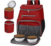 BAGLHER Sac à dos de voyage pour chien, approuvé par les compagnies aériennes, sac à dos de voyage pour chien avec 2 gamelles pliables en silicone et 2 paniers alimentaires (rouge)