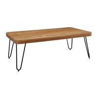 BAGLI Table basse en bois d'acacia massif 115 cm de large Table de salon design pieds en métal Style maison de campagne