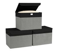 Bagnizer Lot de 3 boîtes de rangement avec couvercle, pliables, en tissu, avec poignées pratiques, 42 x 30 x 30 cm, caisses de rangement avec couvercle pour chambre à coucher, rangement de vêtements