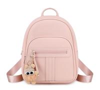 BAGOK Mini Sac à Dos Femme - Élégant sac à dos en similicuir matelassé, orné d’un pendentif peluche chic & d’une petite pampille - Parfait pour quotidien, école ou voyage（Rose）