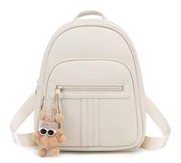 BAGOK Mini Sac à Dos Femme - Élégant sac à dos en similicuir matelassé, orné d’un pendentif peluche chic & d’une petite pampille - Parfait pour quotidien, école ou voyage（Blanc Cassé）