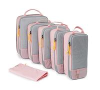 BAGSMART 6 Pièces Organisateur Valise,Sac Compression Voyage,Packing Cubes Réutilisable, Rangement Valise Accessoire,avec Sac à Linge Pratique pour Sac à Dos,Valise,Organiseur,Rose