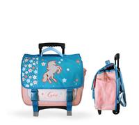 Bagtrotter Cybel - Cartable Scolaire à Roulettes 38 cm primaire - Licorne - Bleu/Rose - Fille - 2 Compartiments