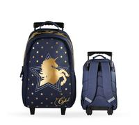 Bagtrotter - Cybel - Sac à Dos Scolaire - Sac à Dos à Roulettes - Marine - 2 Compartiments Zippés - 1 Poche Bouteille - 33x16x45cm - Bretelles Matelassées - Dos Matelassé - Matière Polyester