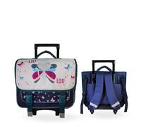 Bagtrotter Lili Lou - Cartable à roulettes 38cm - Fille - Beige/Bleu - 2 compartiments