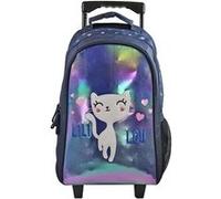 Bagtrotter - Lili Lou - Sac à Dos Scolaire - Sac à Dos à roulettes - Marine - 2 Compartiments Zippés - 1 Poche Bouteille - 33x16x45cm - Bretelles Matelassées - Dos Matelassé - Matière
