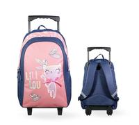 Bagtrotter - Sac à Dos à roulettes 45 cm - Lili Lou Rose - Primaire - 2 Compartiments - Dos et Bretelles rembourrés - Bandes Réfléchissantes - roulettes & Poignée Trolley - Marque Officielle Lili Lou