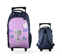 Bagtrotter - Sac à dos à roulettes 45 cm - Lili Lou Violet- Primaire - 2 Compartiments - Dos et bretelles rembourrés - Bandes Réfléchissantes - Roulettes & Poignée Trolley - Marque Officielle Lili Lou