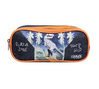 Bagtrotter Trousse scolaire Vorax Dinosaure 2 compartiments rectangulaire polyester Bleue