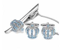 BagTu Diamond Crown Pince à cravate et ensemble de boutons de manchette en noir Gift Box-Crystal Pince à cravate et ensemble de boutons de manchette