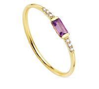 Bague 18k or 0.03ct côté brillant diamant. améthyste centrale rectangulaire topaze - Taille: 55 55