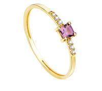 Bague 18k or 0.03ct côté brillant diamant. Topaze, améthyste centre 3 mm. carré - Taille: 54 54