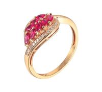 Bague 55 Alliance de Mariage en Or 18K Ruby Créé en Laboratoire Forme Marquise avec Rubis et Diamant de 0,416 CT Taille Solide Non Plaqué Mode pour Sœur Fiançailles Bijoux