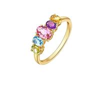 Bague 60 Bague Or 14 Carats Femme Au585 Poli avec Des Pierres Précieuses Multicolores de 1,1 CT - Citrine, Améthyste, Péridot, Topaze, Tourmaline Solide Non Plaqué Mode pour Tante Fiançailles Bijoux