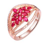 Bague 64 Bague de Fiançailles Femme Or Jaune 18K Ruby Créé en Laboratoire Fleur avec Rubis et Diamant de 0,763 CT Solide Non Plaqué Mise à Niveau 3.0 pour Sœur Mariage Bijoux