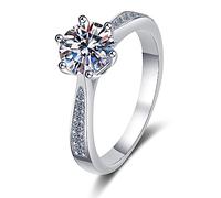 Bague 925 Argent Femme, Or Blanc Bague de Promesse Amitié avec 6.5mm Rond Oxyde de Zirconium Taille 50