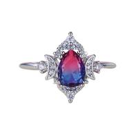 Bague à changement de couleur en argent sterling 925 avec pierre de naissance ovale ronde halococktail déclaration bagues de fiançailles pour femmes en cristal zircon cubique bagues fleur CZ bande de