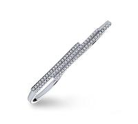 Bague à deux doigts en argent sterling .925 avec barre latérale double pavée de zircone cubique géométrique pour adolescentes et femmes.