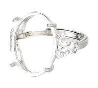 Bague à lunette réglable en argent sterling 925 vierge - Sertissage cabochon minimaliste pour pierres précieuses Agate Jade DIY Fabrication de bijoux unisexe, 12 x 16