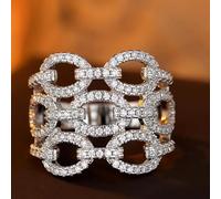 Bague à maillons 3 rangées pour femme pavé de zircones cubiques ajourées | Bijoux tendance géométriques superposés, style décontracté au quotidien