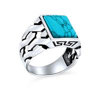 Bague À Maillons Cubains En Pierres Précieuses Bague À Maillons Rectangulaires En Turquoise Bleue Pour Hommes En Argent Sterling 925 Fait À La Main En Turquie