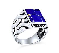 Bague À Maillons Cubains En Pierres Précieuses Bagues Rectangulaires En Lapis-Lazuli Bleu Pour Hommes En Argent Sterling 925 Faites À La Main En Turquie