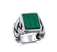 Bague À Maillons Larges En Blé Avec Câble Tressé Bague De Déclaration En Forme De Rectangle Pour Hommes En Argent 925 Fait À La Main En Turquie Avec Pierres De Malachite Créées Vert Foncé