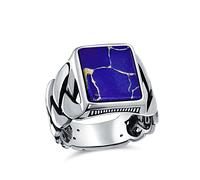 Bague À Maillons Larges En Blé Avec Câble Tressé Bague De Signet Rectangulaire En Argent Sterling 925 Pour Hommes Avec Pierres De Lapis-Lazuli Créées Bleues Faite À La Main En Turquie
